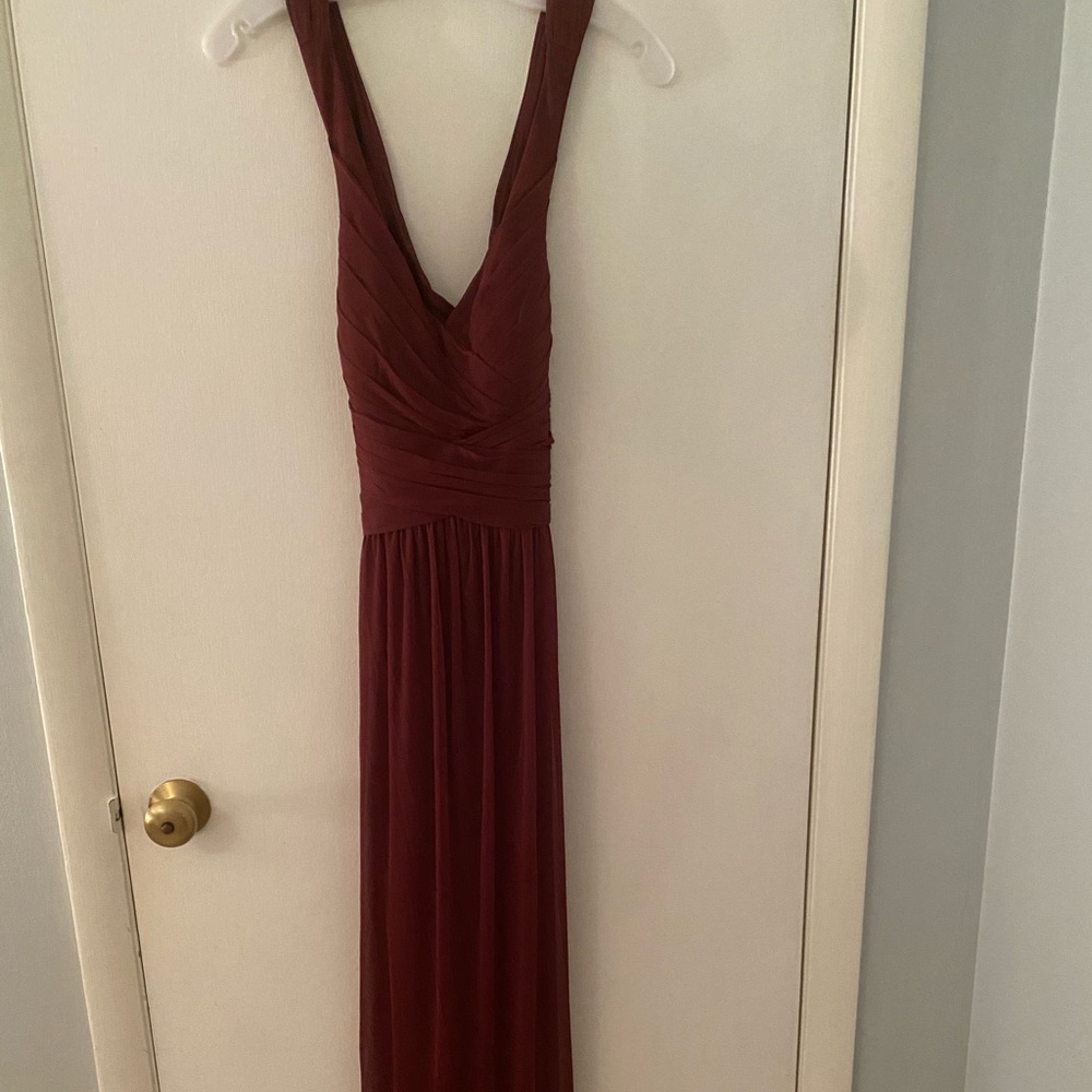 MESH LONG BRIDESMAID DRESS WITH CRISSCROSS BACK